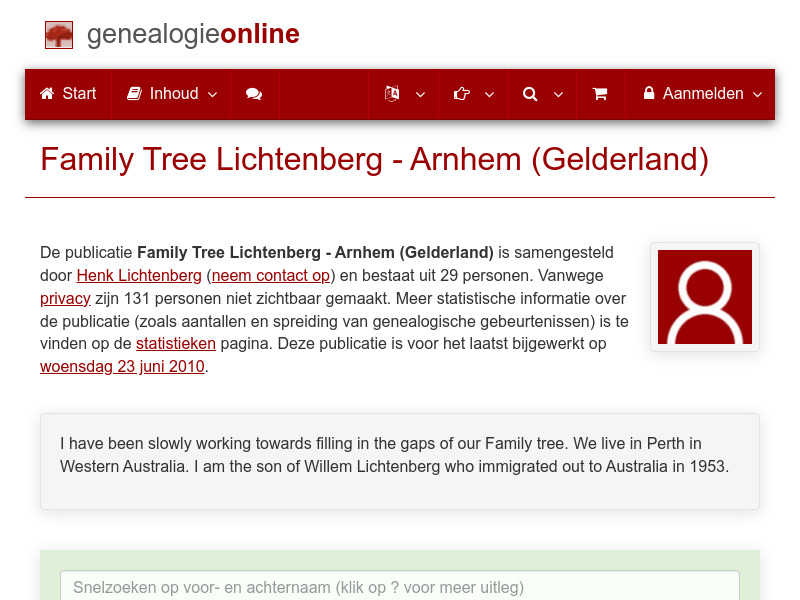 Screenshot van website