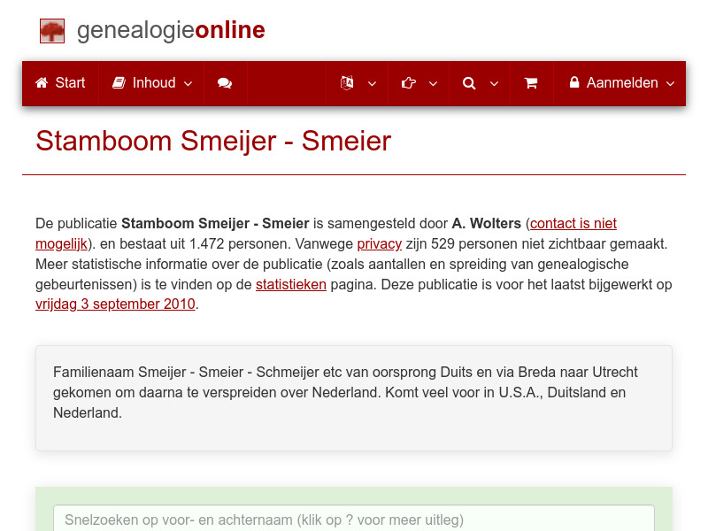 Screenshot van website