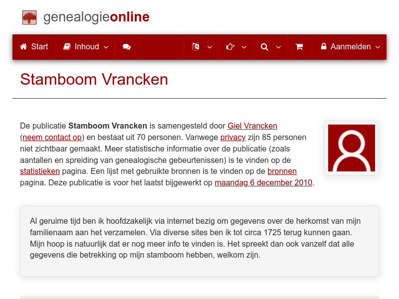 Screenshot van website