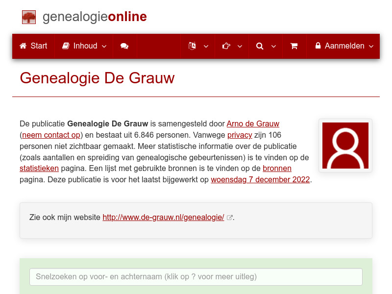 Screenshot van website