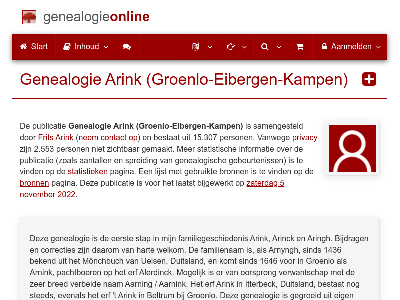 Screenshot van website