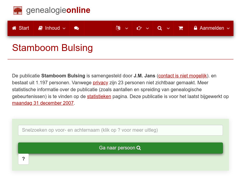 Screenshot van website