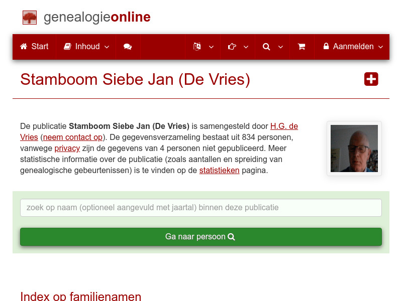 Screenshot van website