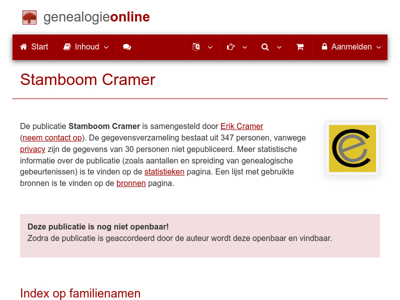 Screenshot van website
