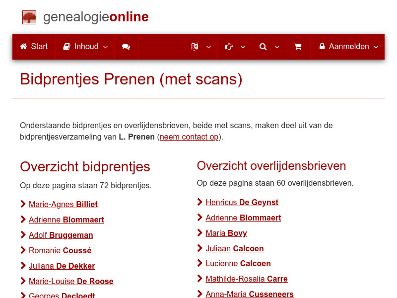 Screenshot van website