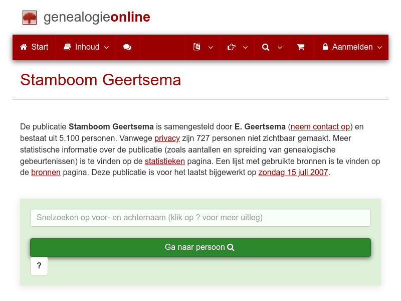 Screenshot van website