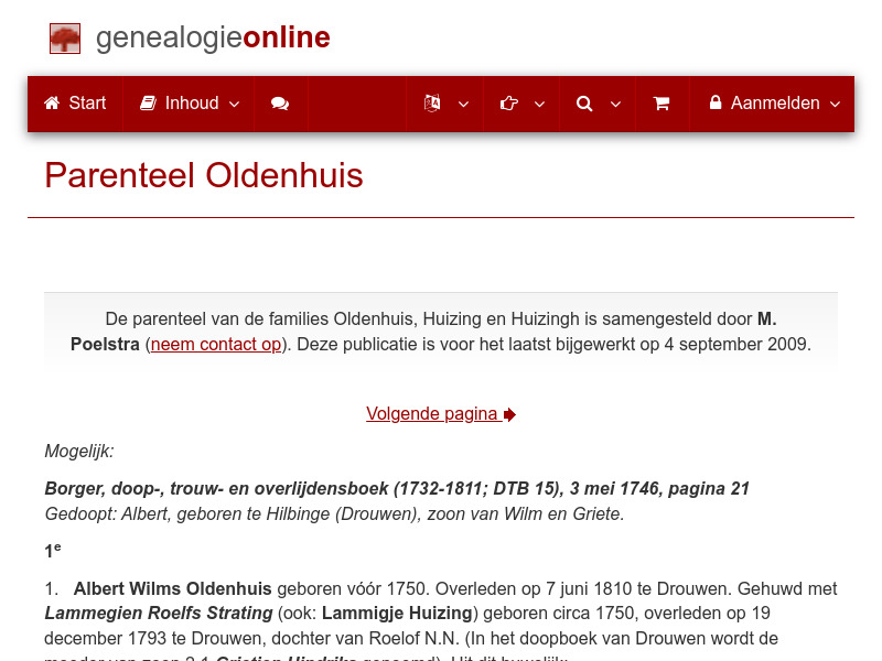 Screenshot van website