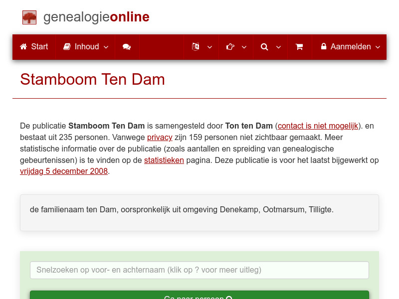 Screenshot van website
