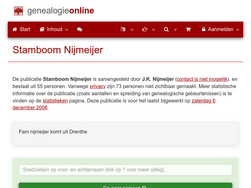 Screenshot van website