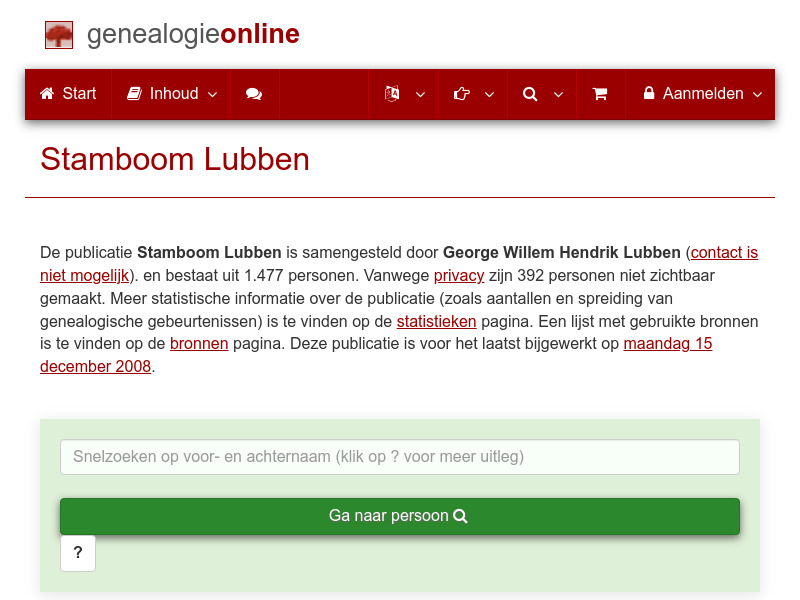 Screenshot van website