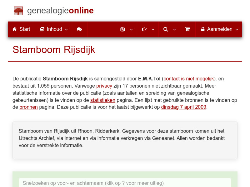 Screenshot van website