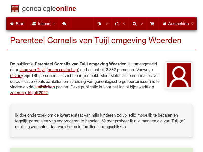 Screenshot van website