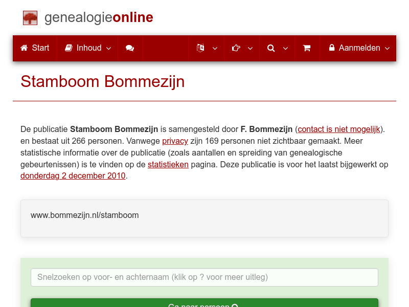Screenshot van website