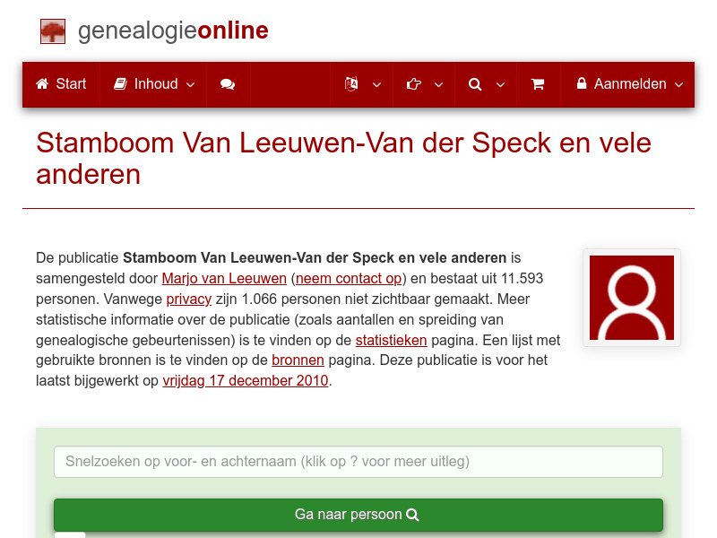 Screenshot van website