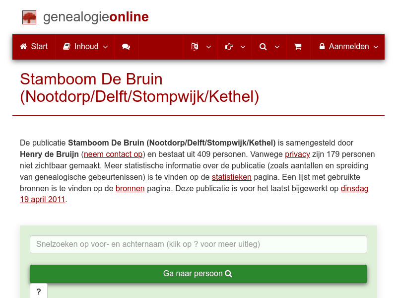 Screenshot van website
