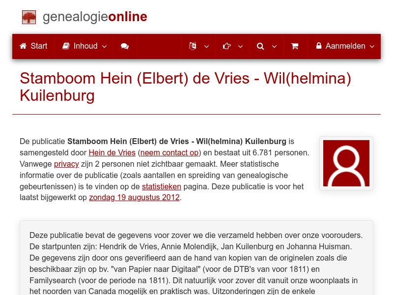 Screenshot van website