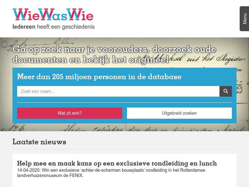 Screenshot van website