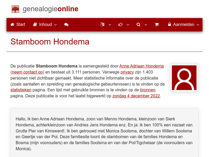 Screenshot van website