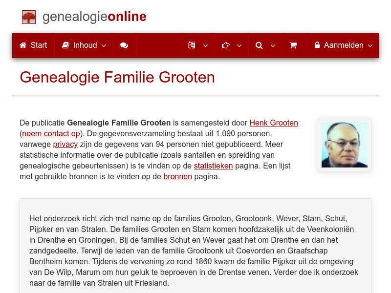 Screenshot van website