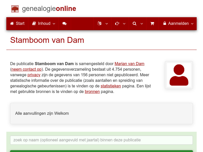 Screenshot van website
