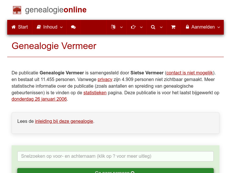 Screenshot van website