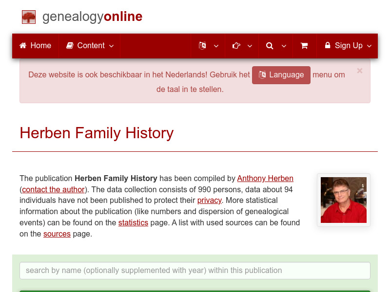 Screenshot van website