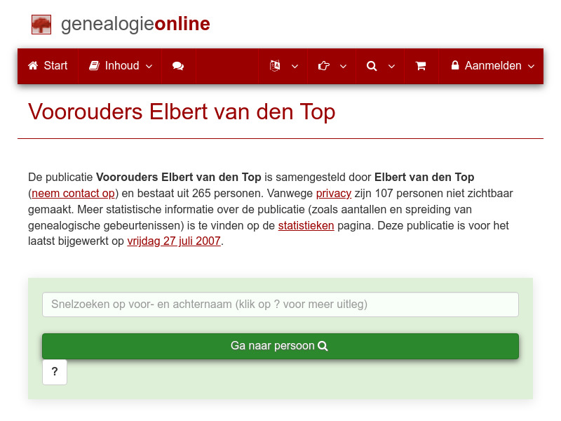 Screenshot van website