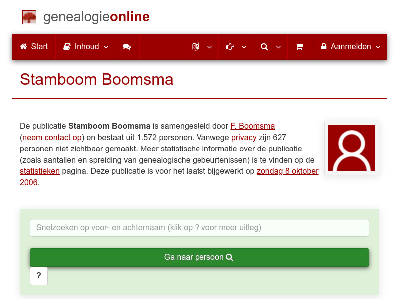 Screenshot van website
