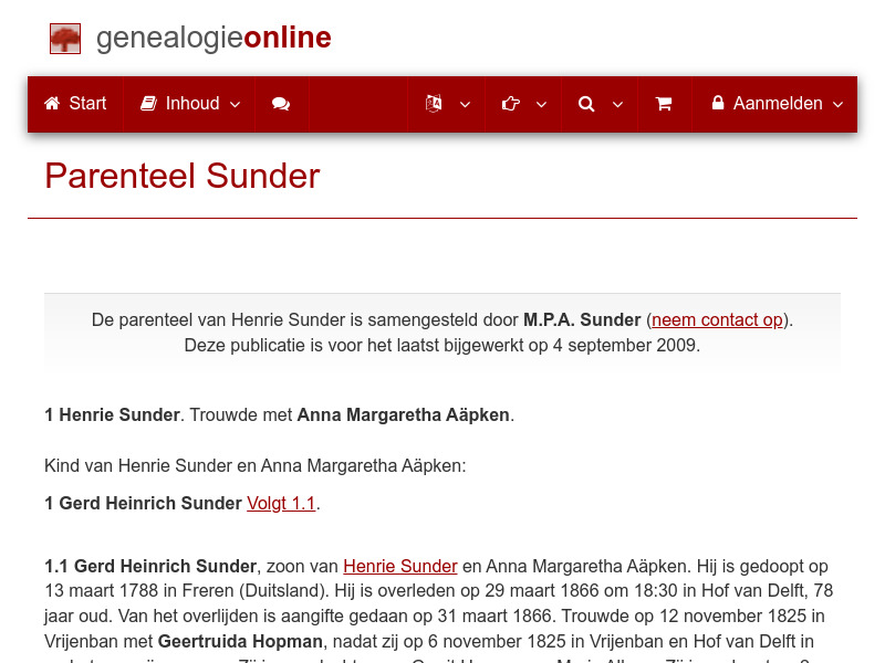 Screenshot van website